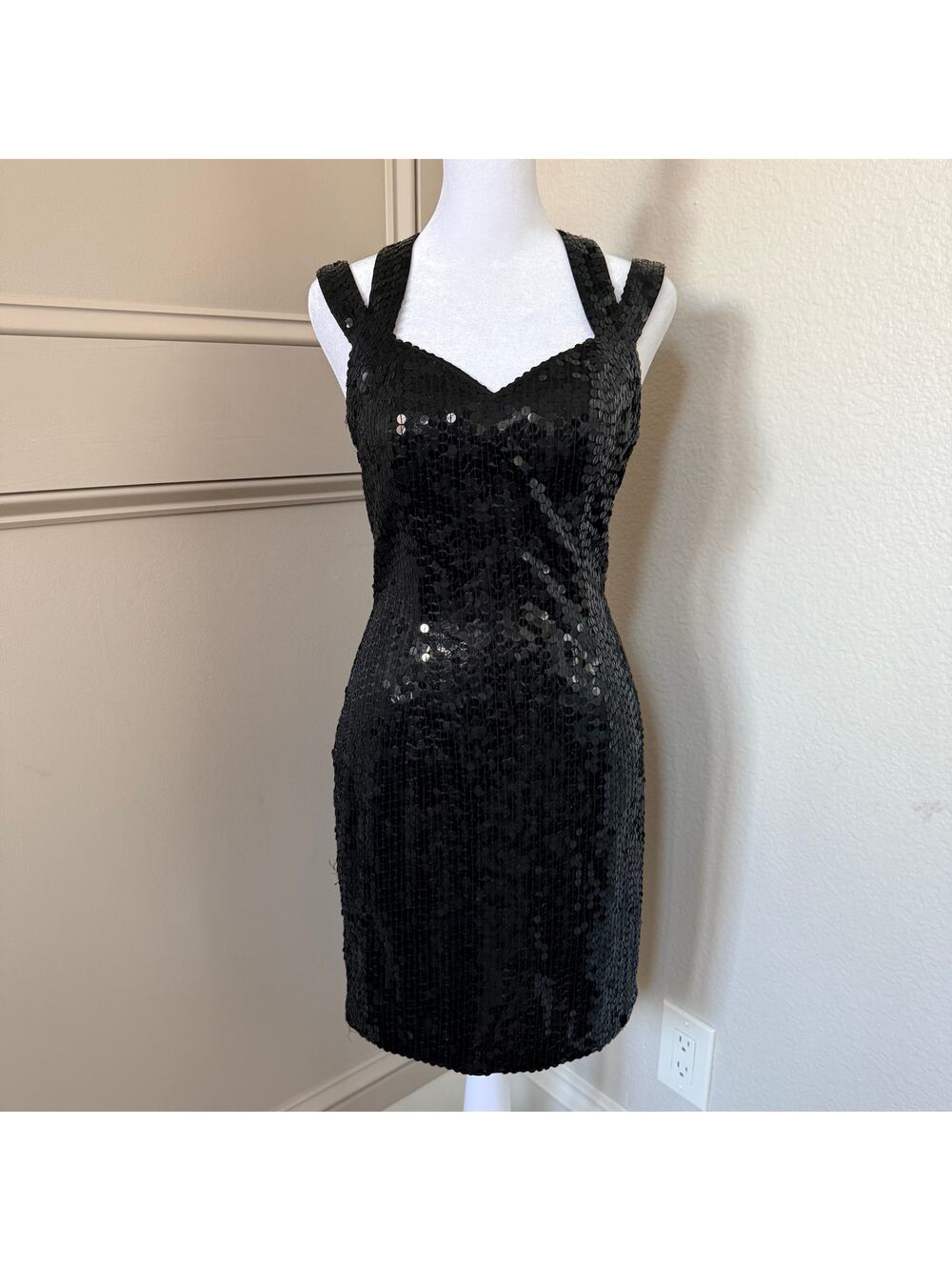 Vintage Cache Black Sequin Sheath Dress Size 6